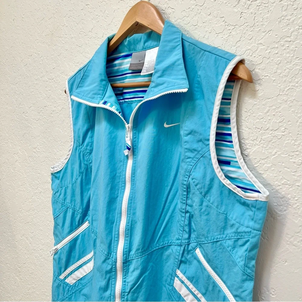 VTG Nike Womens Vest Full Zip Sleeveless Blue White Athletic Activewear Golf Y2K